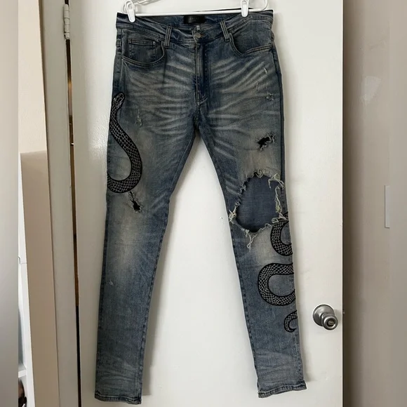 AMIRI Jeans Amiri Glitter Snake Patch Broken Jeans Classic
